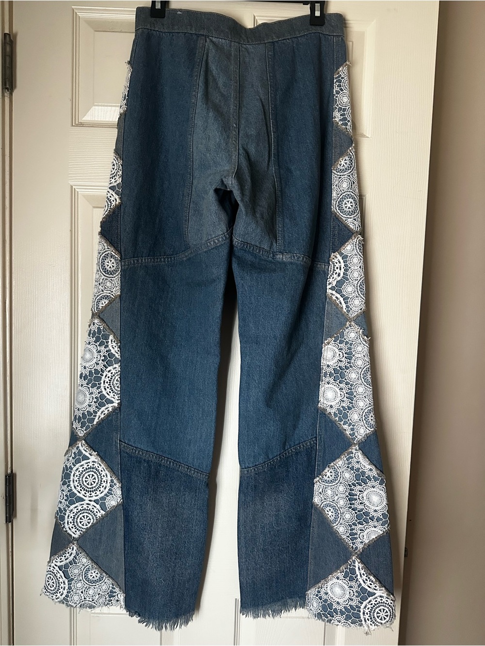 Free People In My Element Patchwork Crochet Lace Flare Jeans 26 - Picture 2 of 8